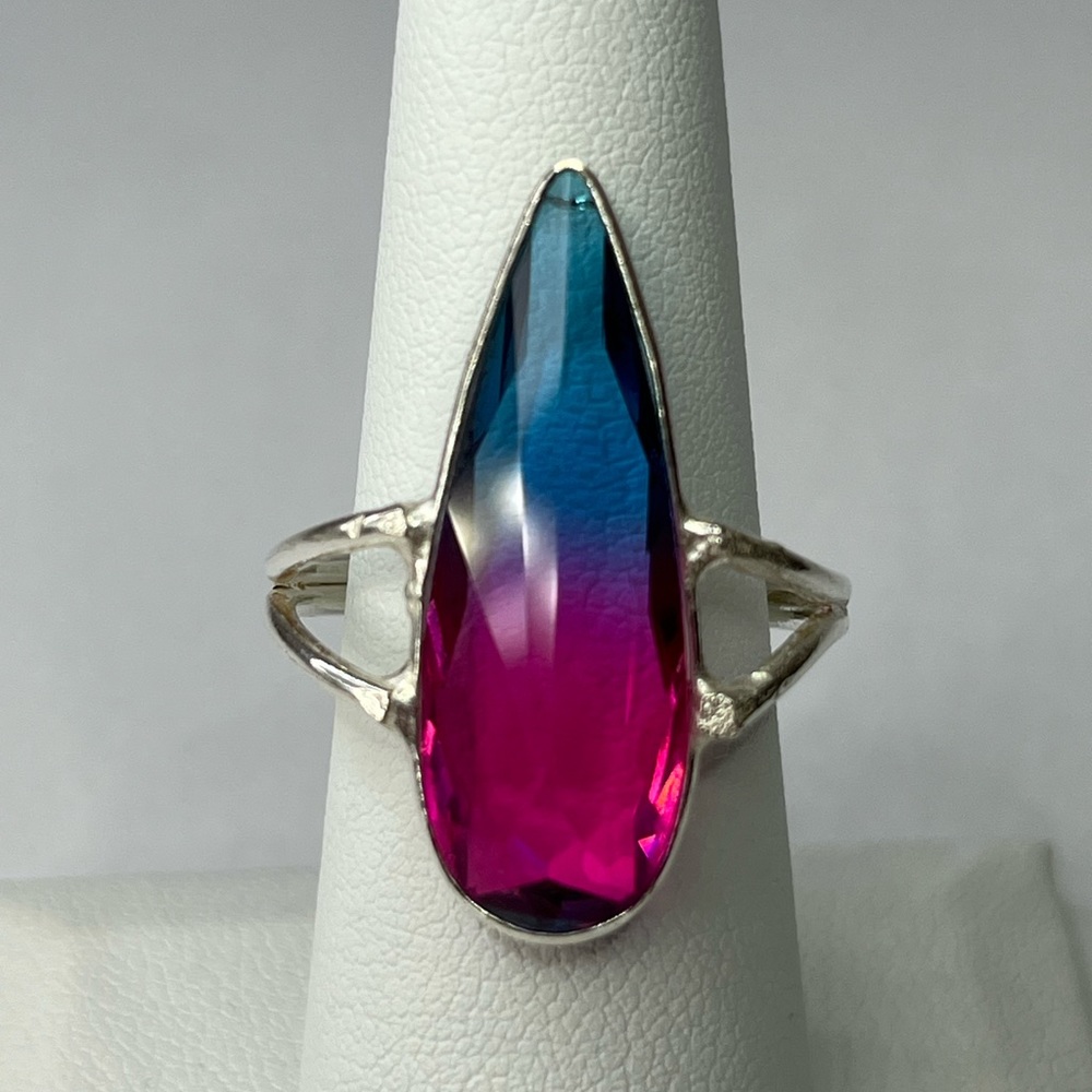 Bi-color Tourmaline Teardrop Ring in Silver